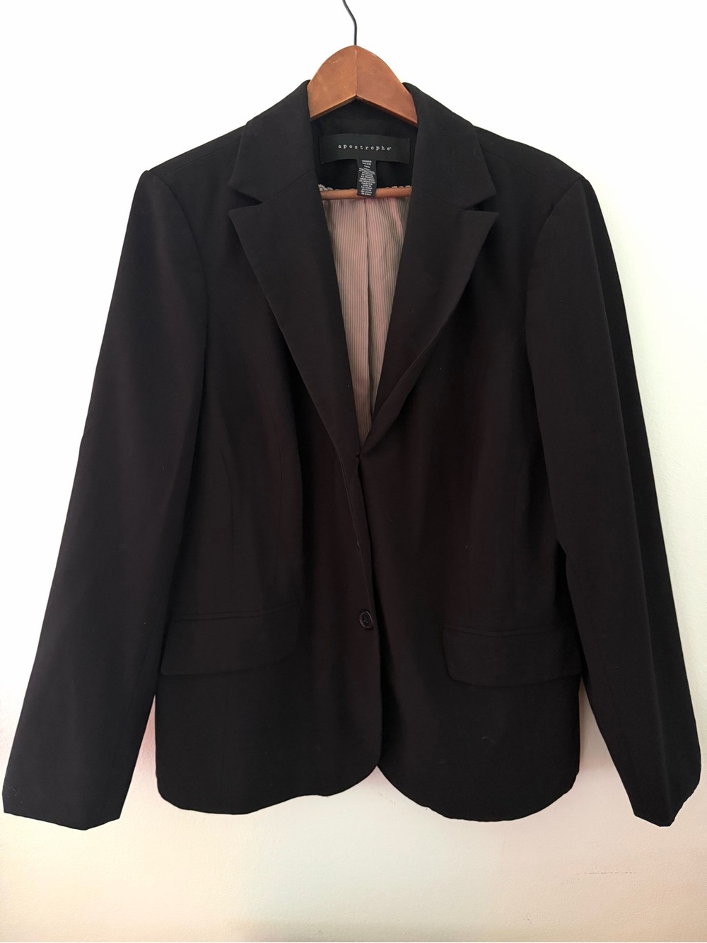 Apostrophe Blazer Black Three Button Front Fully Lined Women's Plus Size 18W